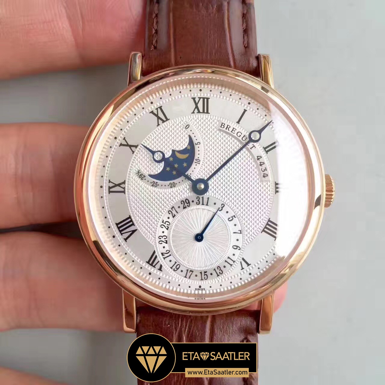 Breguet Classique MoonPhase 3300 Pembe Alt n Kasa Beyaz Kadran ETA